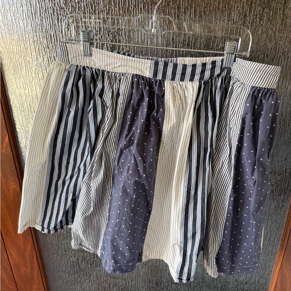 Boden Size 12 Navy & White Stripe Polka Dot A-Line Skirt